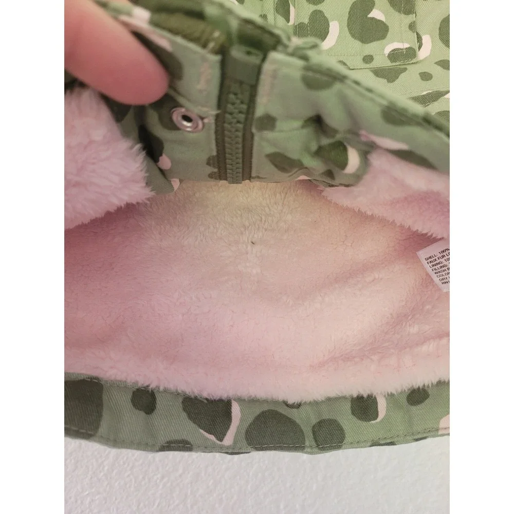 Cat & Jack Baby Girl 12M Olive Green Leopard Heart Print Hooded Jacket #R‎